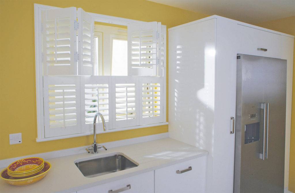 white window shutters kitchen
