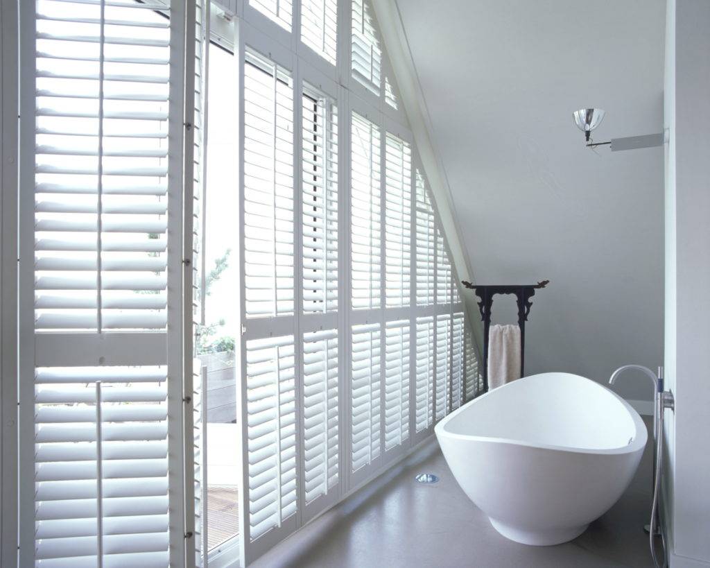 large white bathroom shutter blinds
