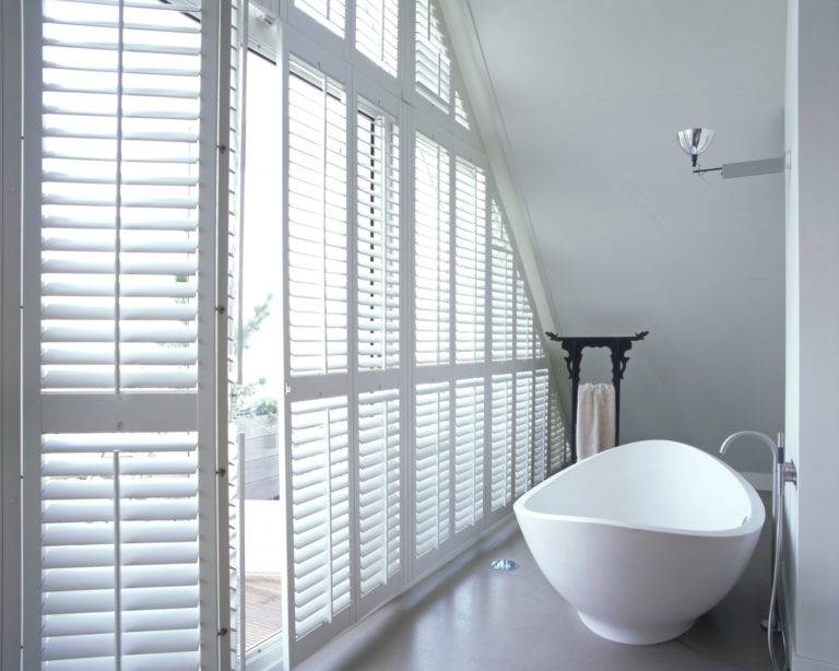large white bathroom shutter blinds